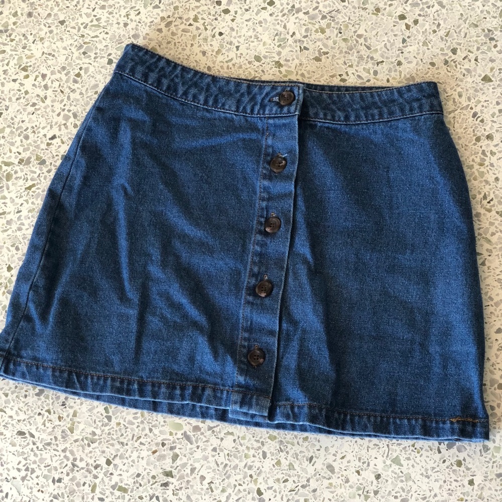 Button down denim mini skirt